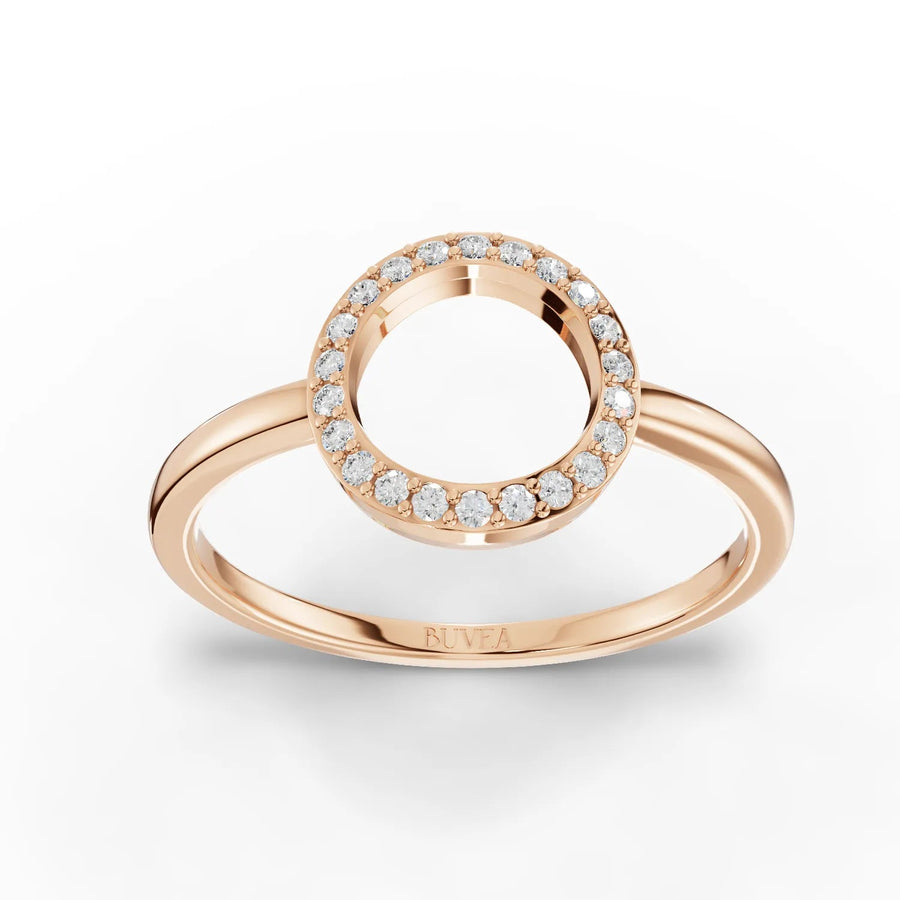 Open circle pavé diamond ring rose gold top view