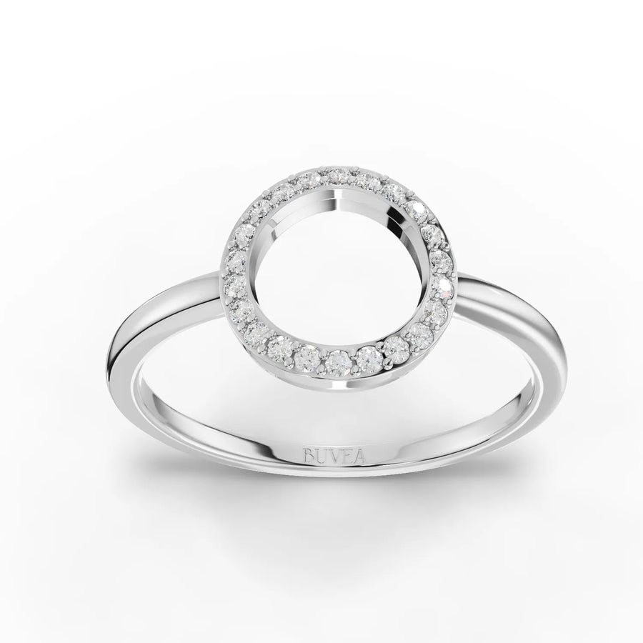 0.11 CT open circle pavé lab grown diamond ring in 18K gold with round diamonds on a low-profile band