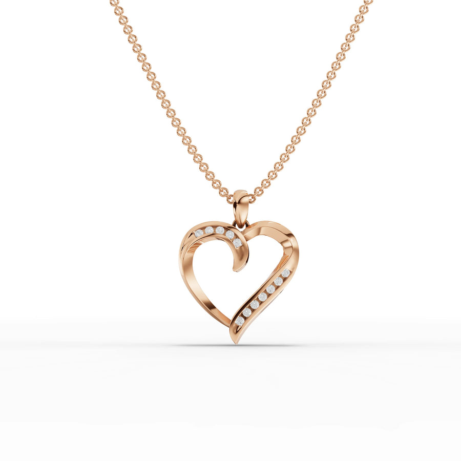 0.10 CT open heart lab-grown diamond pendant rose gold front