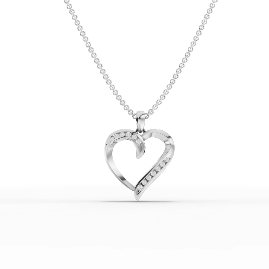 0.10 ct open heart lab grown diamond pendant necklace with round diamonds along the inner curve