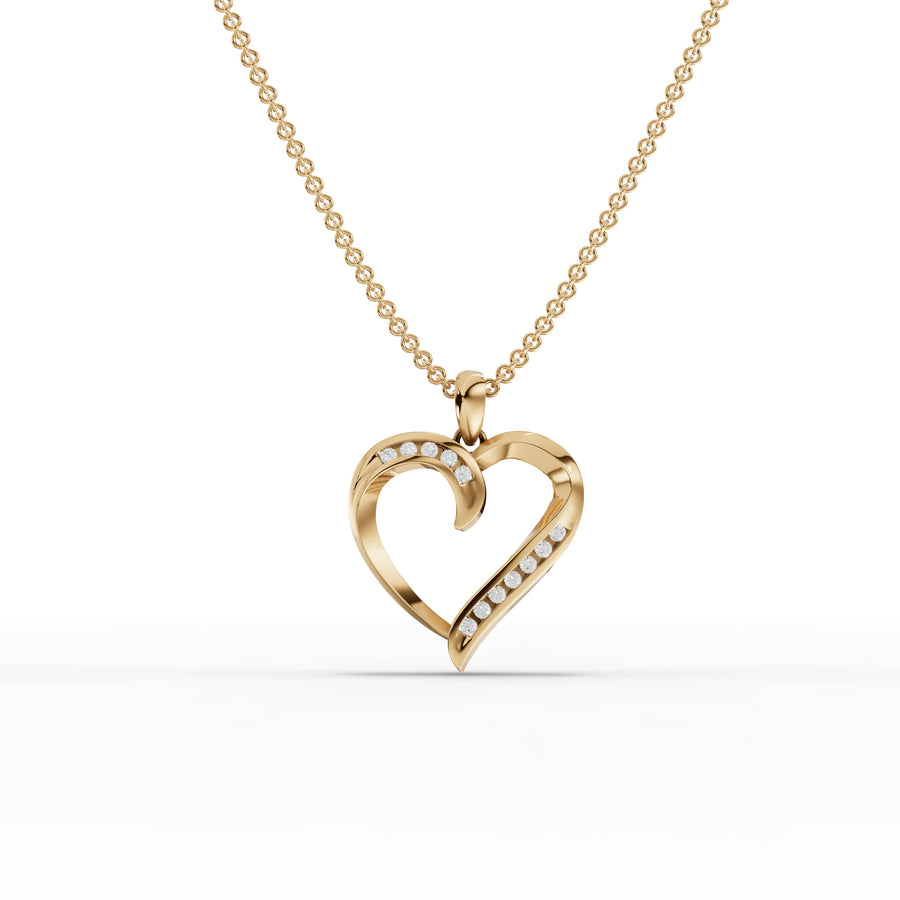 0.10 CT open heart lab-grown diamond pendant yellow gold front