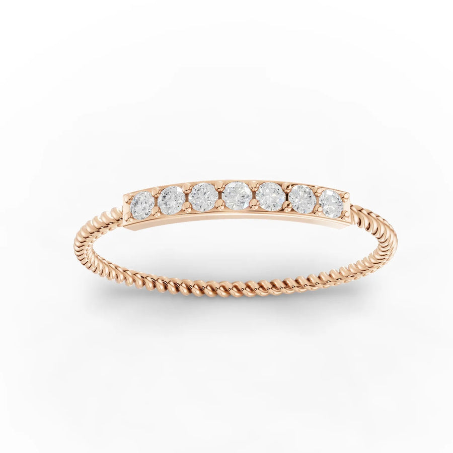 Twisted band bar-set diamond ring rose gold top view