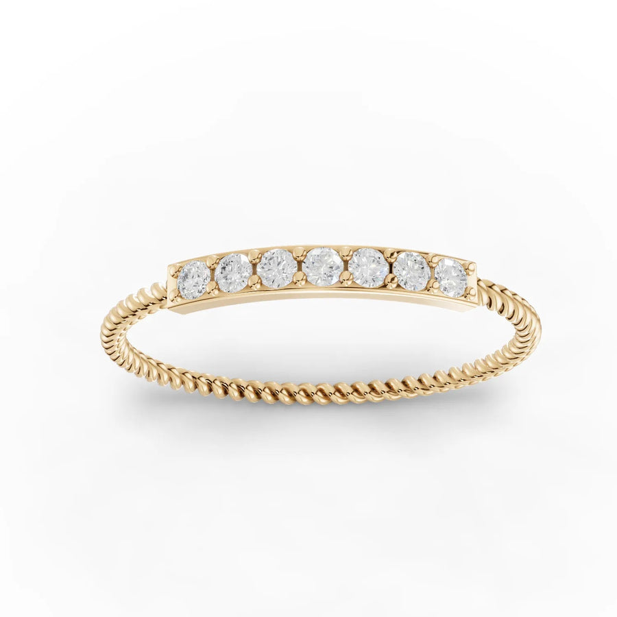 Twisted band bar-set diamond ring yellow gold top view