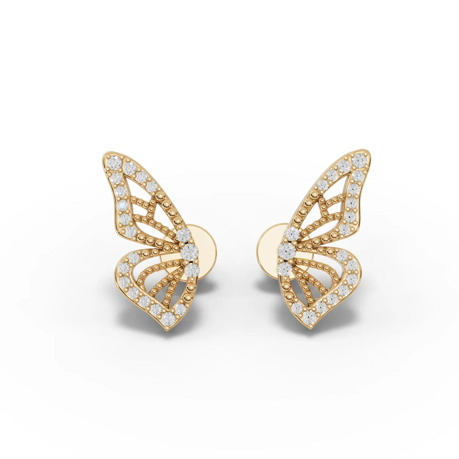 Yellow gold butterfly lattice earrings