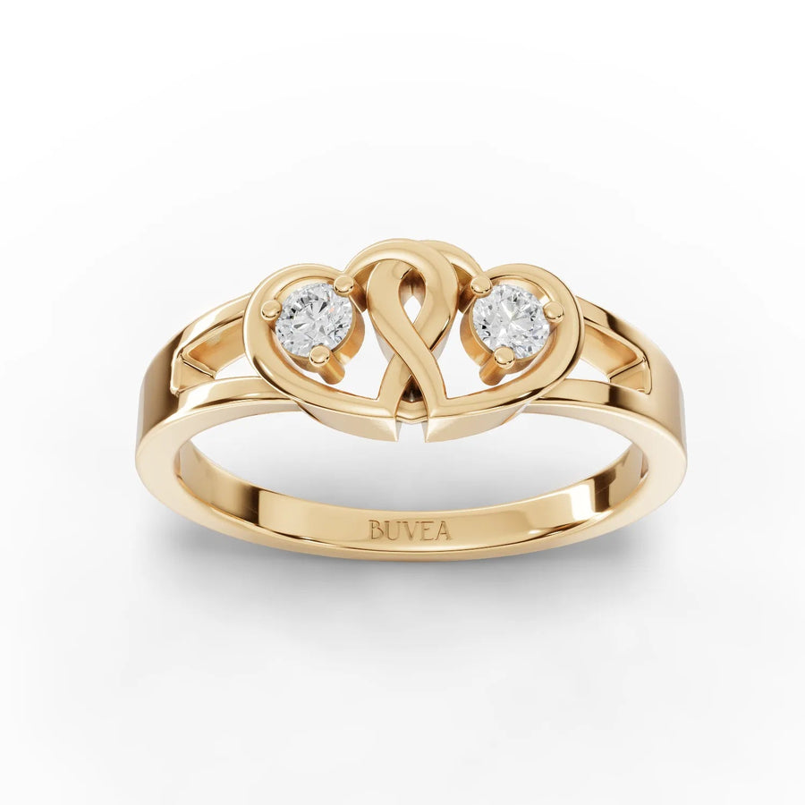 Dual-heart diamond ring yellow gold top view