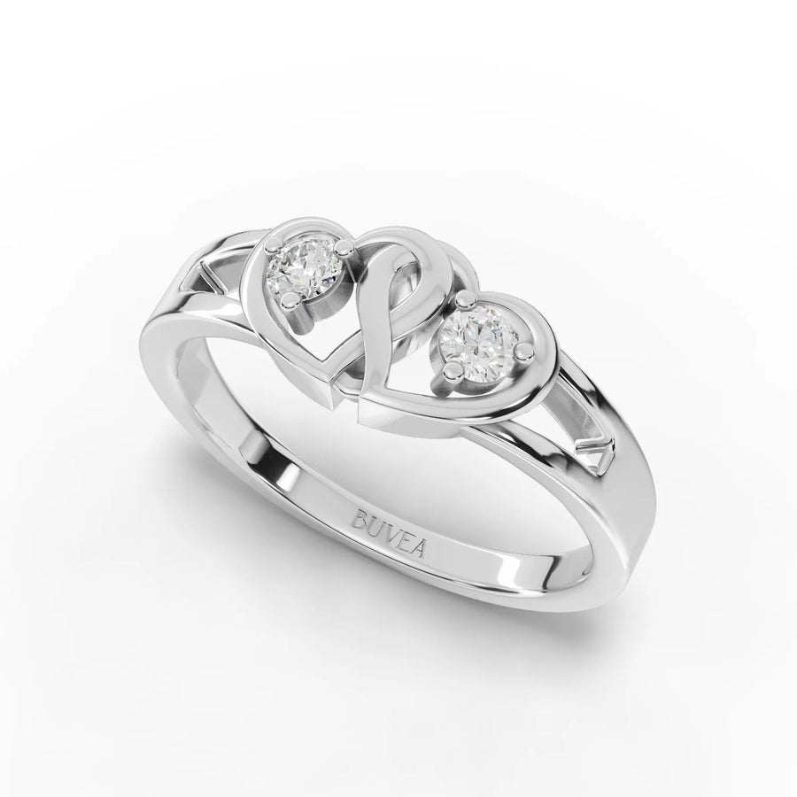 Interlinked heart ring white gold angled profile