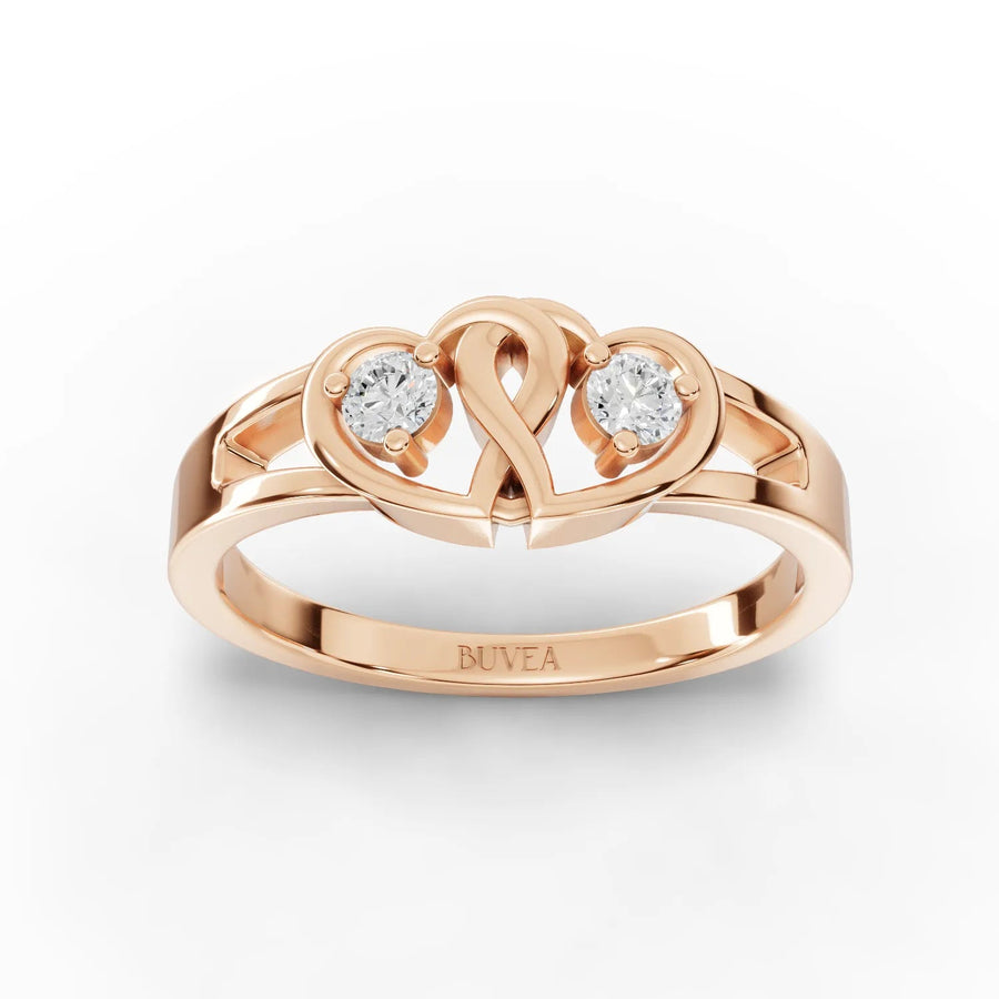 Dual-heart diamond ring rose gold top view