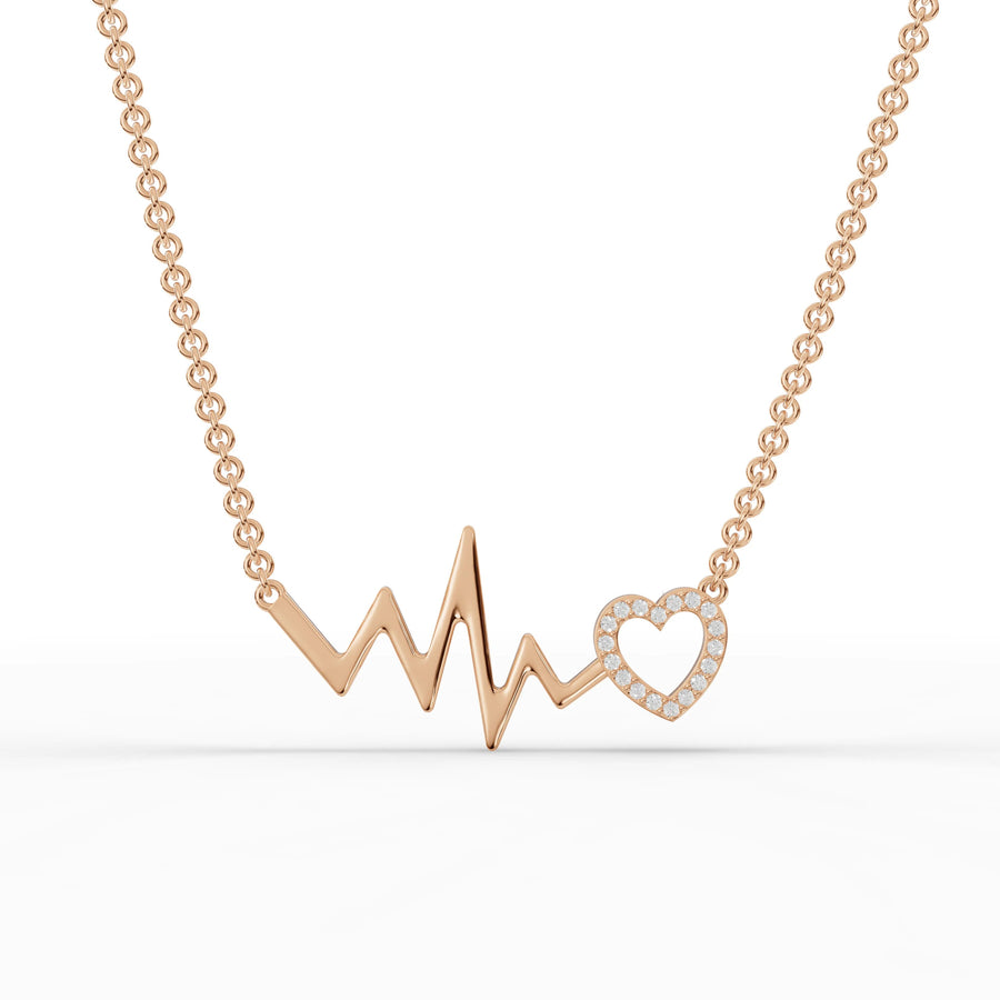 0.35 CT heartbeat heart lab-grown diamond pendant rose gold front