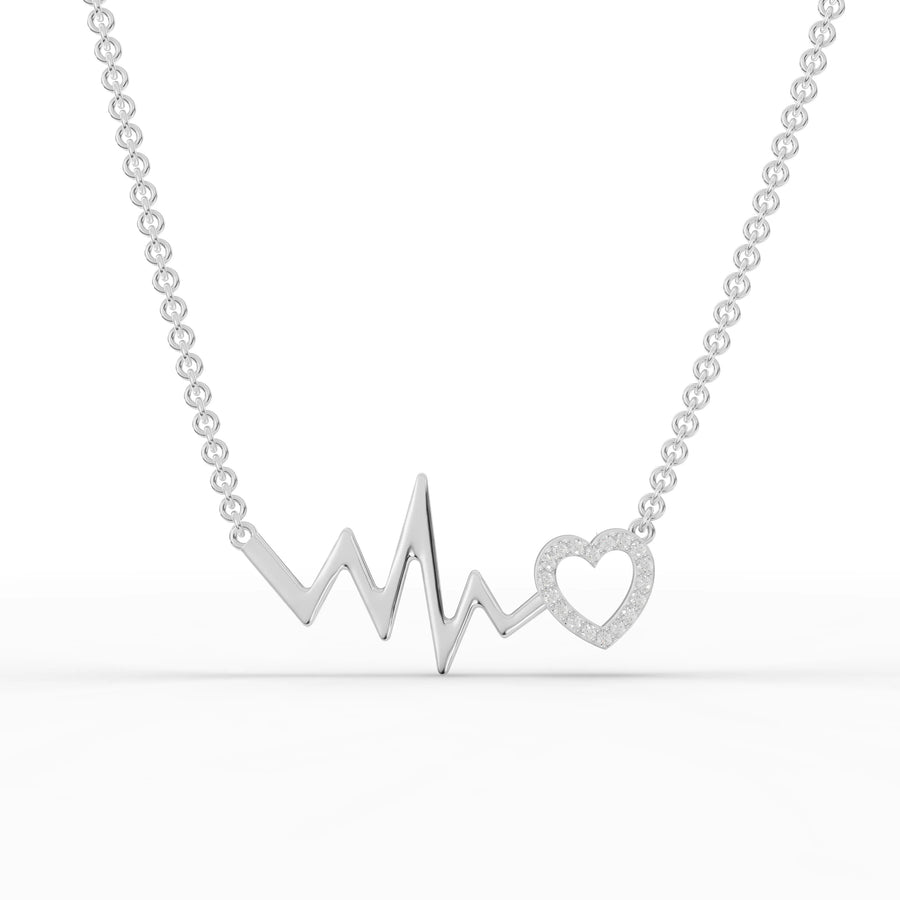 0.35 ct Heartbeat Heart lab diamond pendant necklace with round diamonds on an open heart outline and linear waveform design