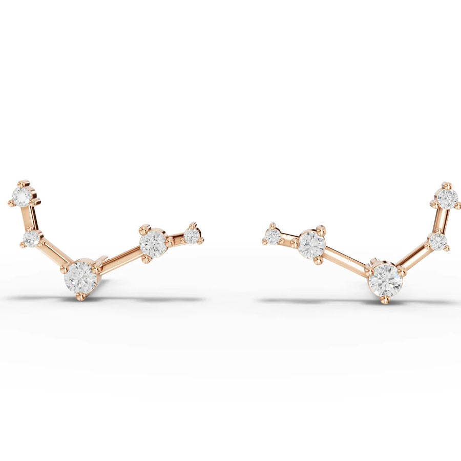 Aries constellation earrings rose gold front view