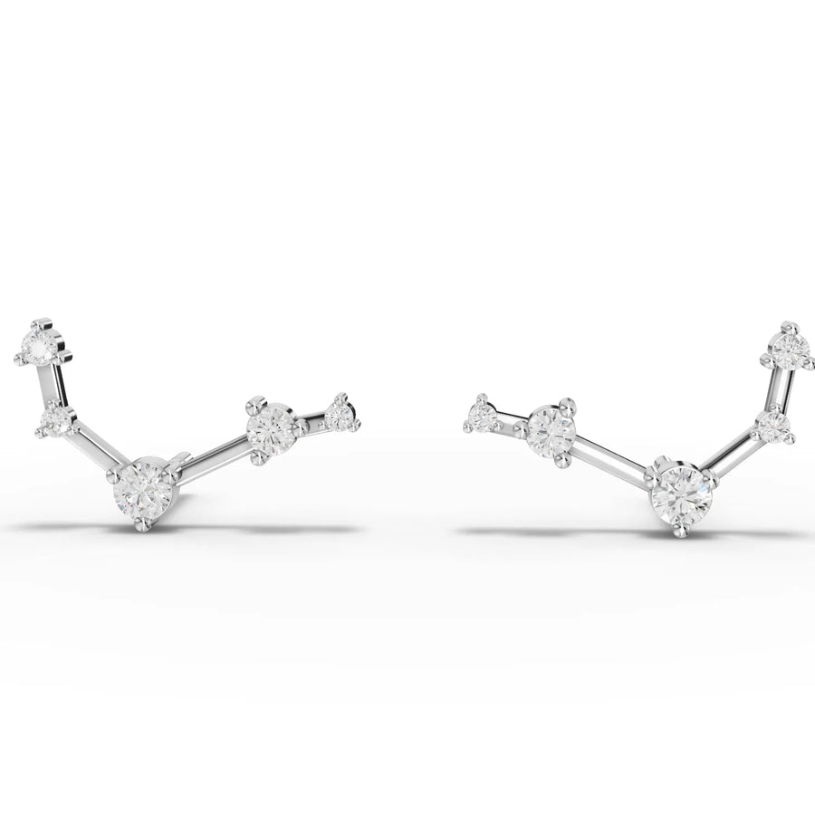 0.21 CT Aries constellation lab grown diamond earrings in 18K gold with round diamonds in a vertical zodiac layout