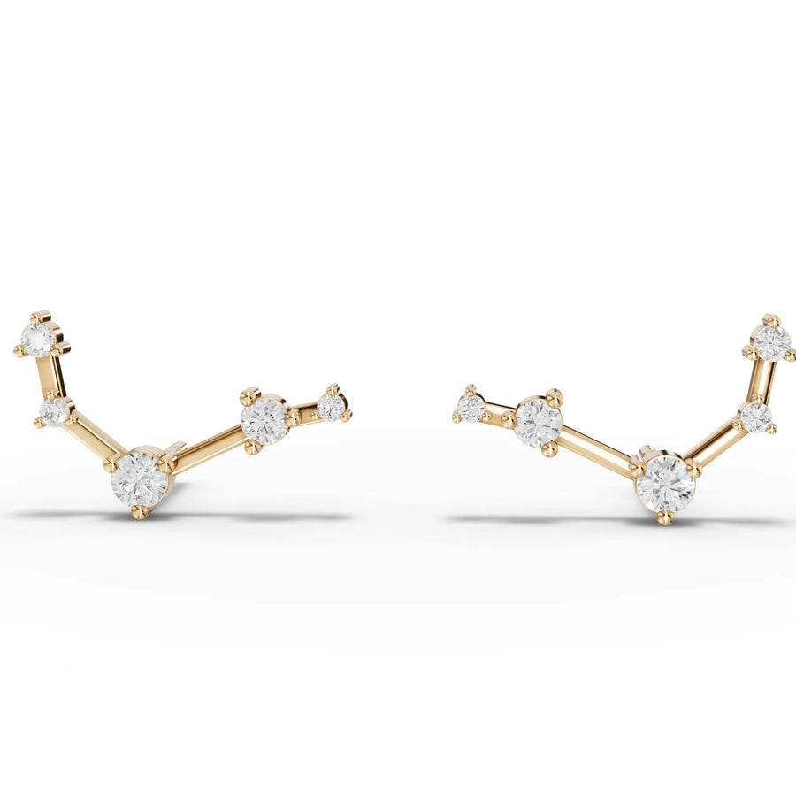 Aries constellation earrings yellow gold front view
