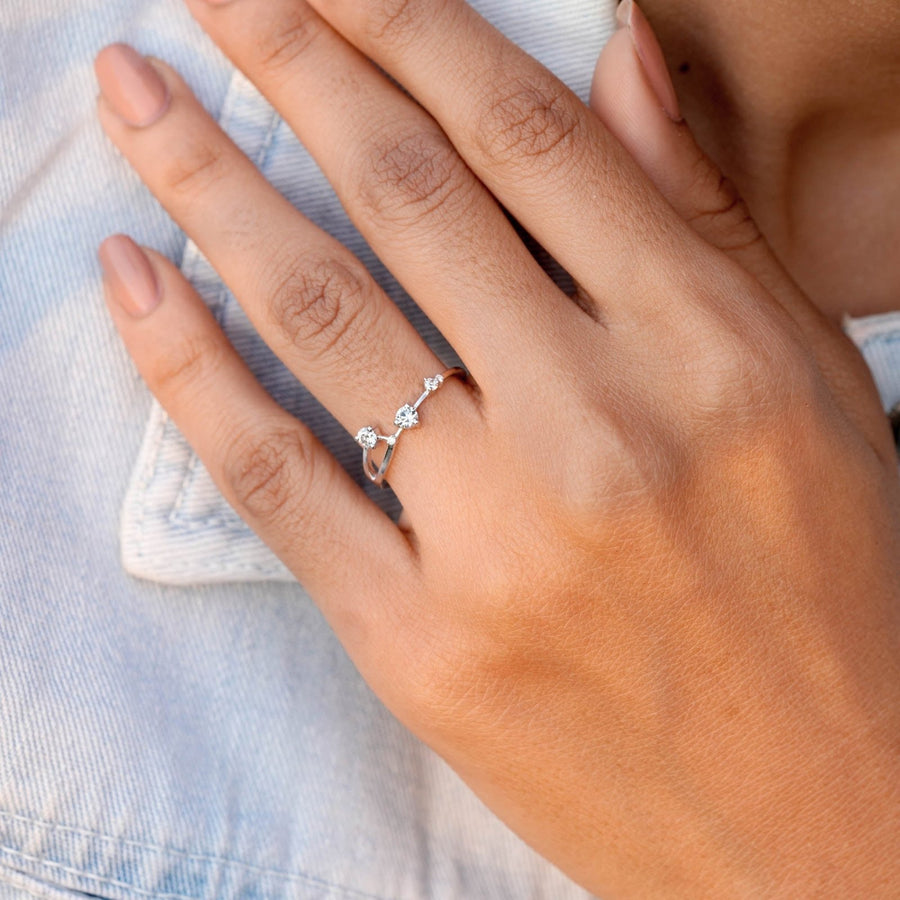 Aries constellation gold ring worn on hand
