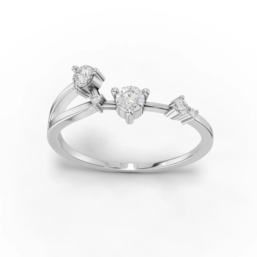 0.22 CT Aries constellation lab-grown diamond ring in 18K gold with three round diamonds in an open zodiac layout