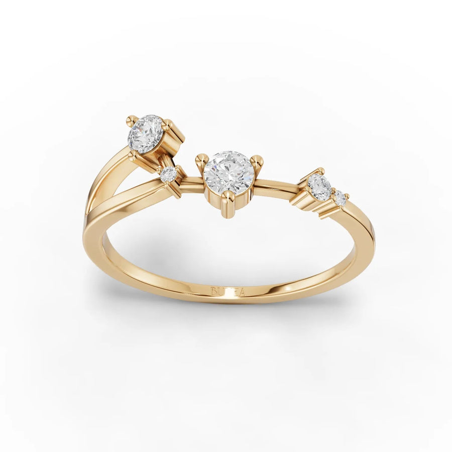 Aries constellation ring yellow gold front view
