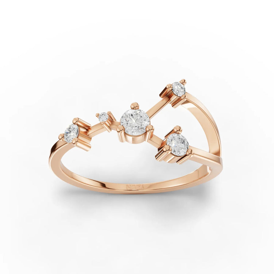 Cancer constellation ring rose gold front view