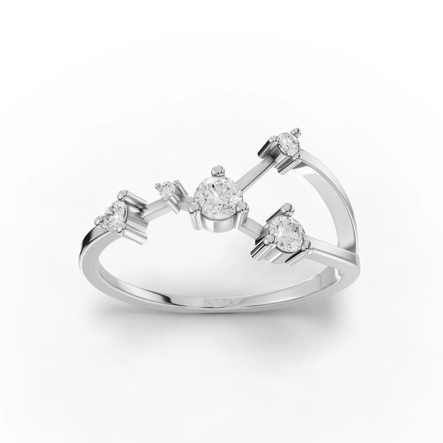 0.23 CT Cancer constellation lab-grown diamond ring in 18K gold with round diamonds and zodiac-inspired bar-link design