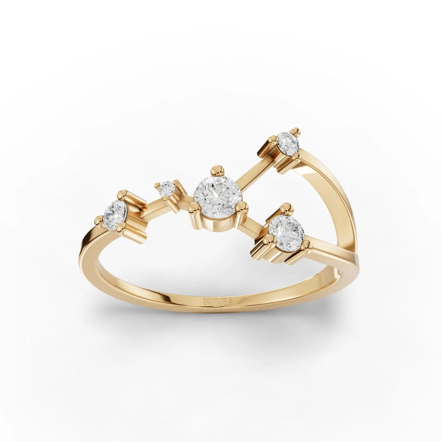 Cancer constellation ring yellow gold front view