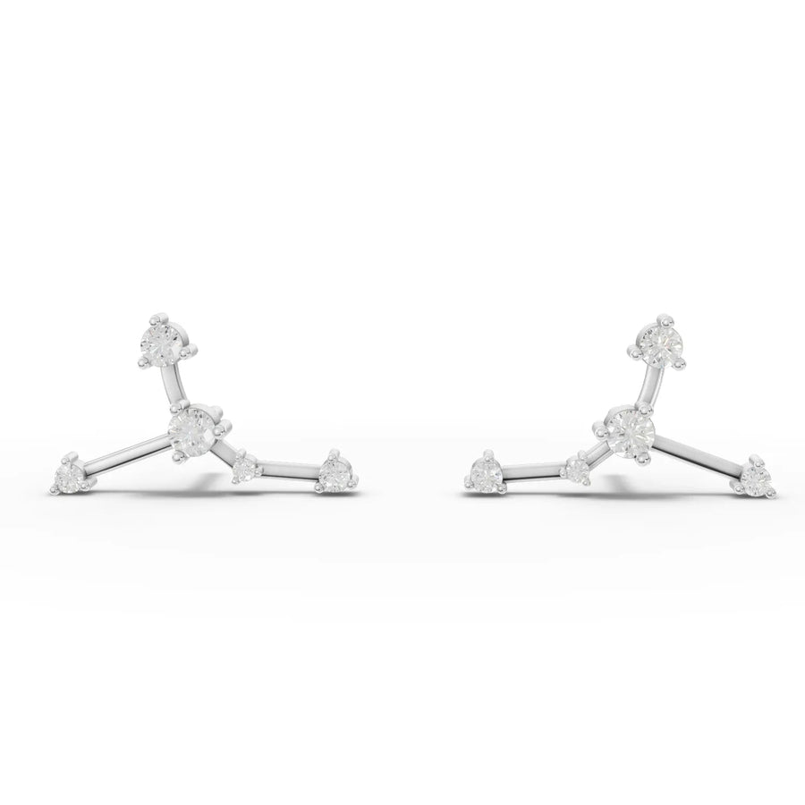 0.23 CT Cancer constellation lab-grown diamond earrings in 18K gold with round diamonds and screw-back stud setting