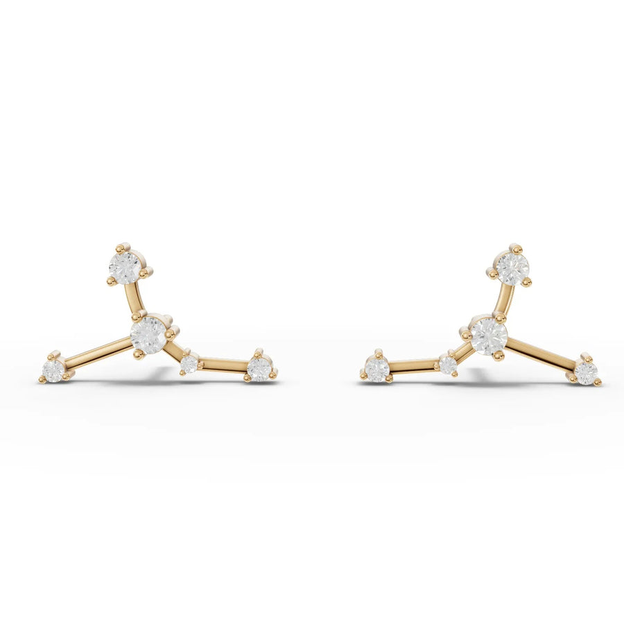 Cancer constellation earrings yellow gold front view