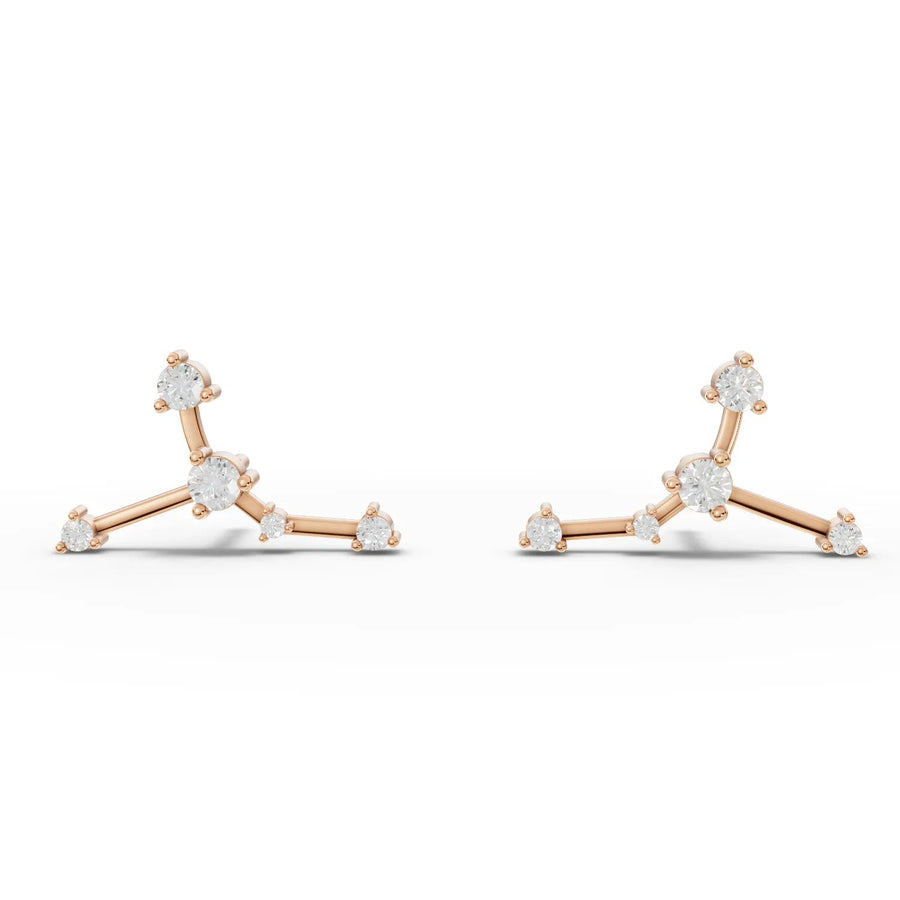 Cancer constellation earrings rose gold front view