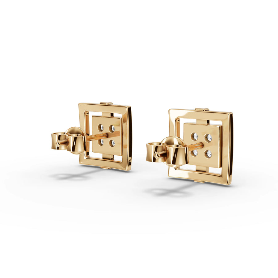 Lab-grown diamond square stud earrings yellow gold close-up