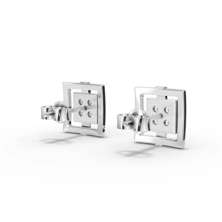 Lab-grown diamond square stud earrings white gold close-up