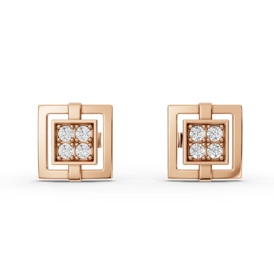 0.24 CT lab-grown diamond square stud earrings rose gold front view