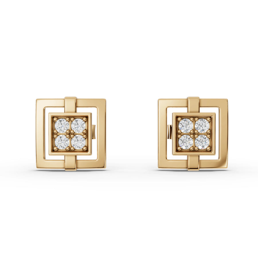 0.24 CT lab-grown diamond square stud earrings yellow gold front view