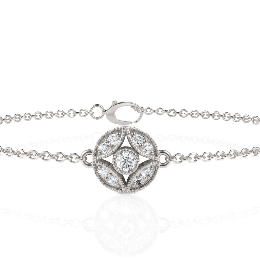 Diamond medallion bracelet white gold angle