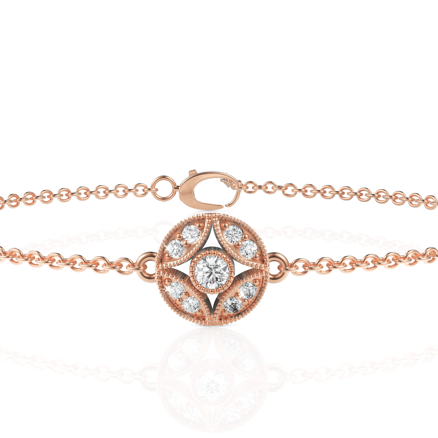 Diamond medallion bracelet rose gold angle
