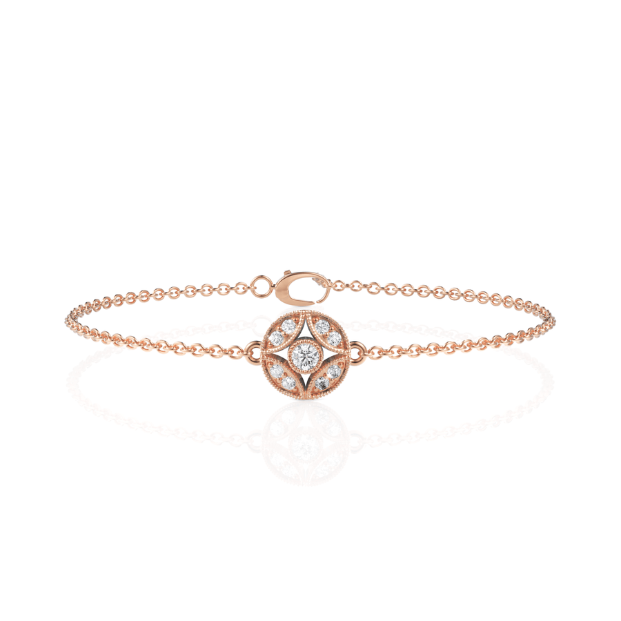 0.24 CT round lab-grown diamond medallion bracelet rose gold top view