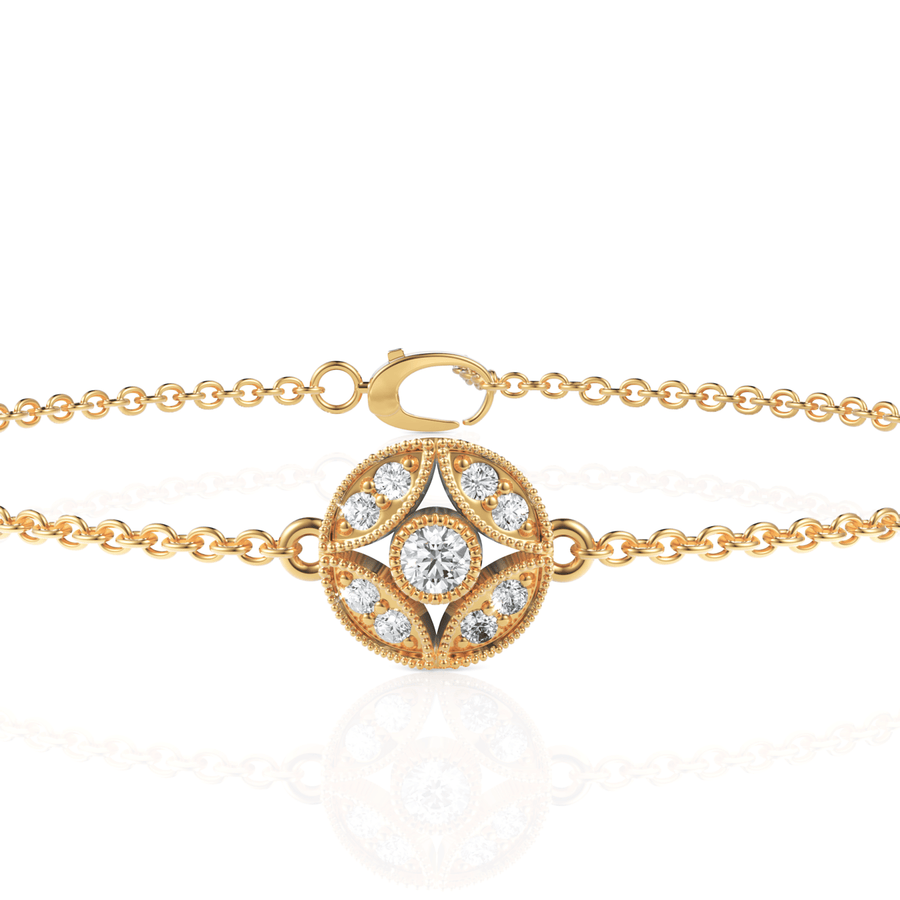 Diamond medallion bracelet yellow gold angle