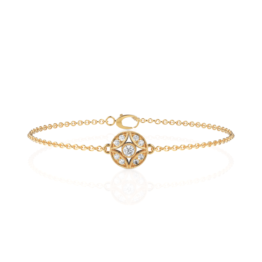 0.24 CT round lab-grown diamond medallion bracelet yellow gold top view