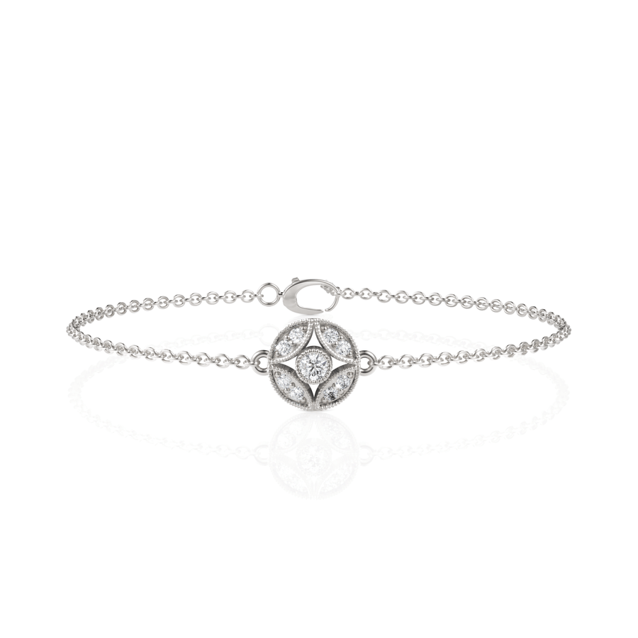 0.24 CT round lab-grown diamond medallion chain bracelet with circular motif and secure clasp