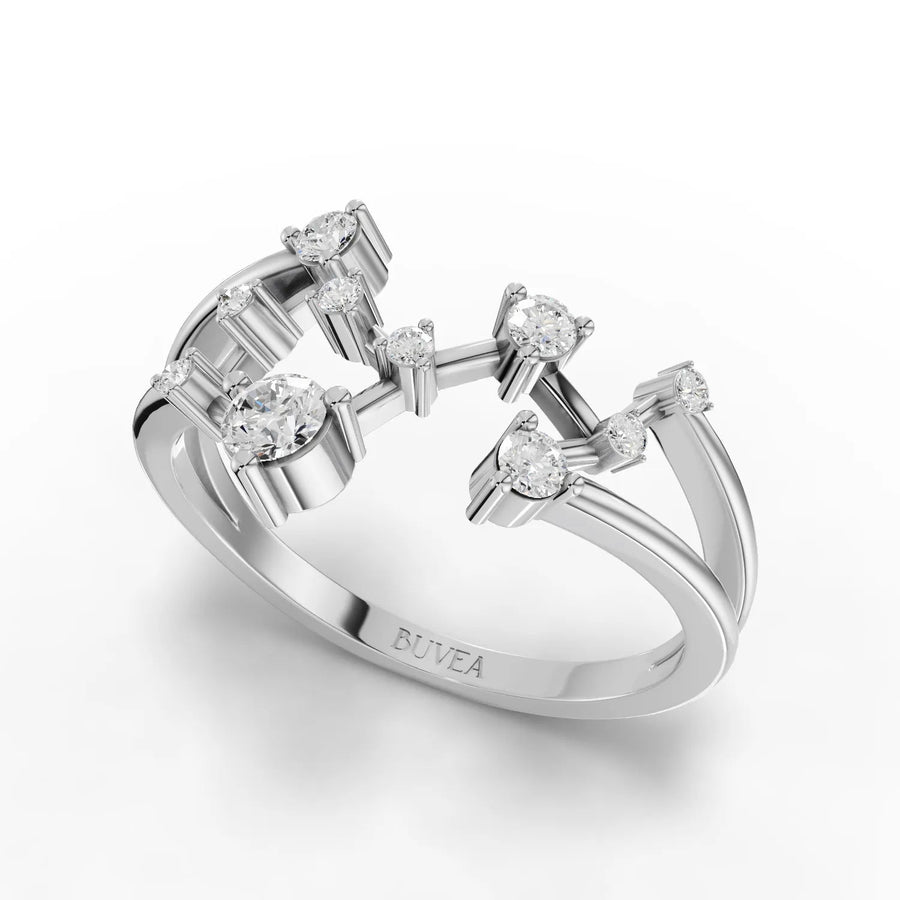 Side angle white gold constellation ring