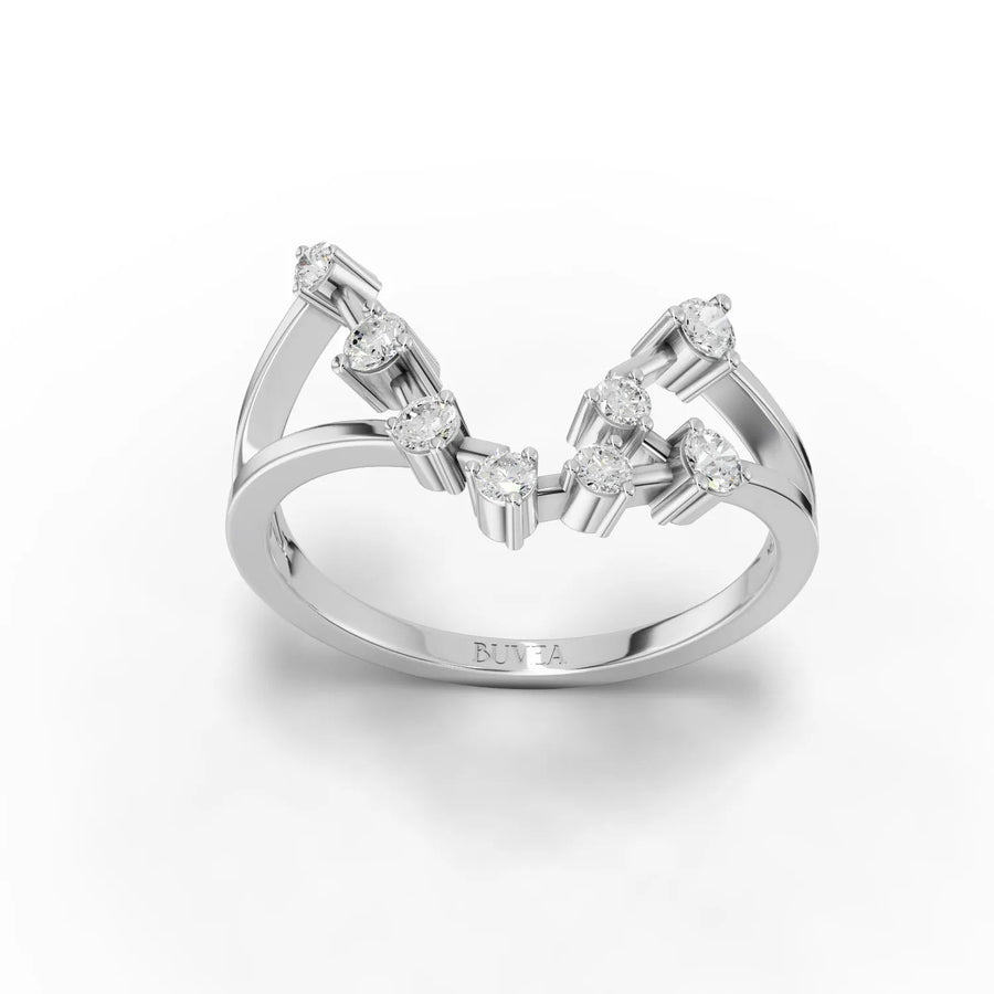 0.27CT Aquarius zodiac round lab diamond ring in 18k gold with open dual-band constellation design