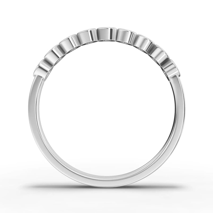Round cut lab-grown eternity ring white gold close-up
