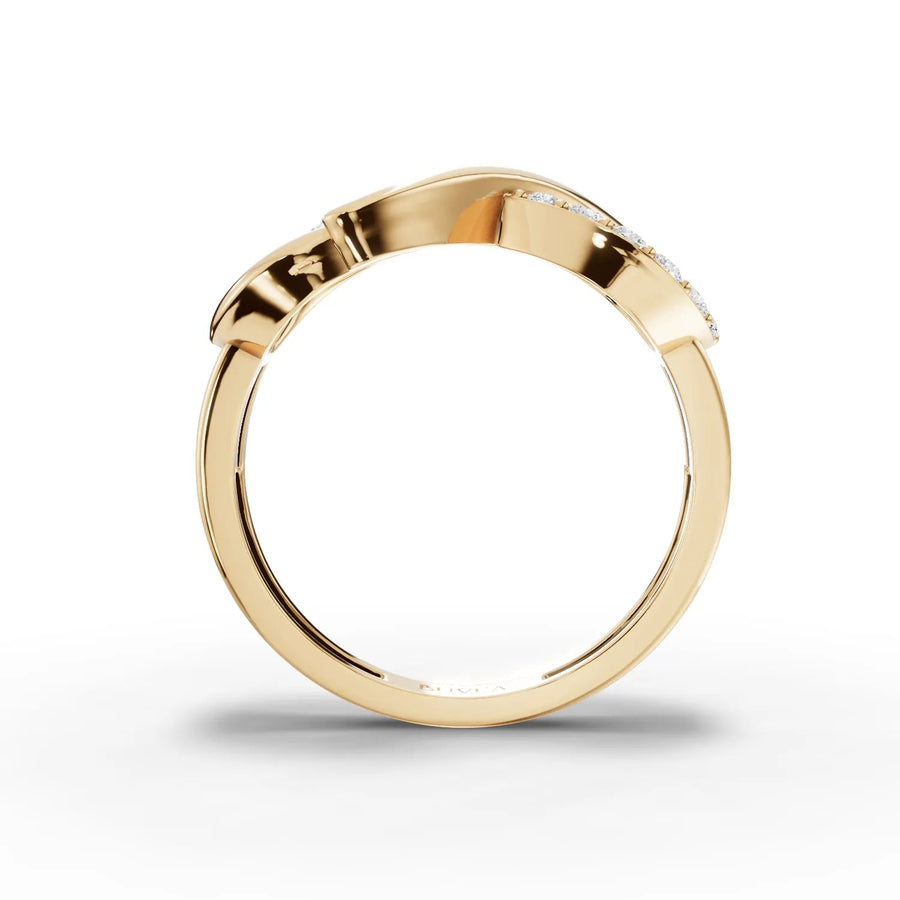 Figure-eight diamond ring yellow gold profile