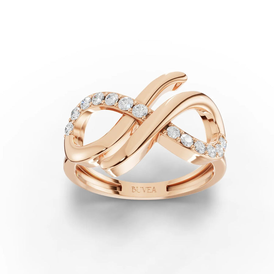 Infinity loop pavé ring rose gold top view