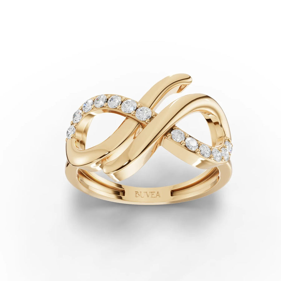 Infinity loop pavé ring yellow gold top view