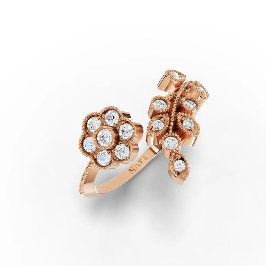 0.29 CT floral motif ring rose gold angled profile