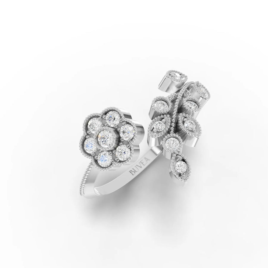 0.29 CT floral motif ring white gold angled profile