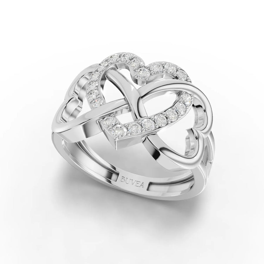 Interlinked heart ring white gold angled profile