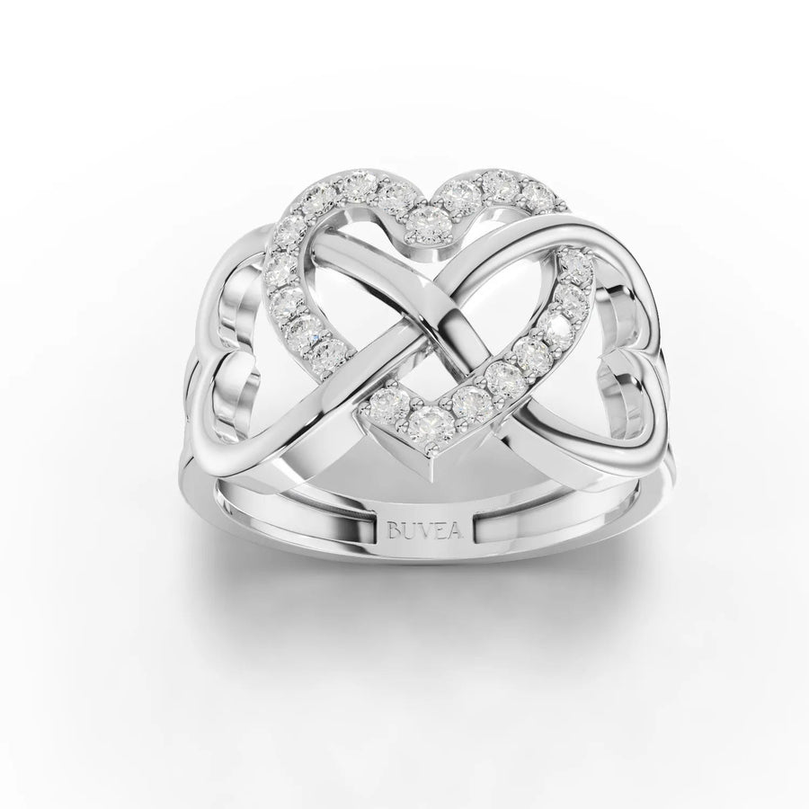 0.29 CT interlinked heart lab diamond ring in 18K gold with pavé round diamonds and open heart design