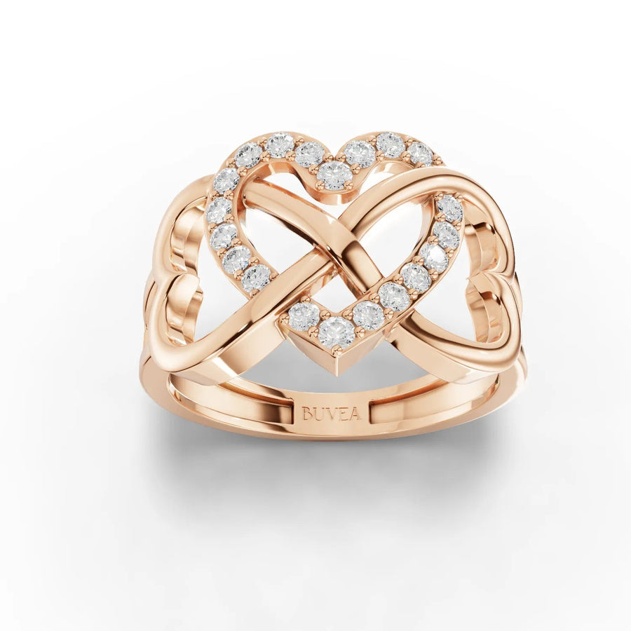 Heart motif diamond ring rose gold top view