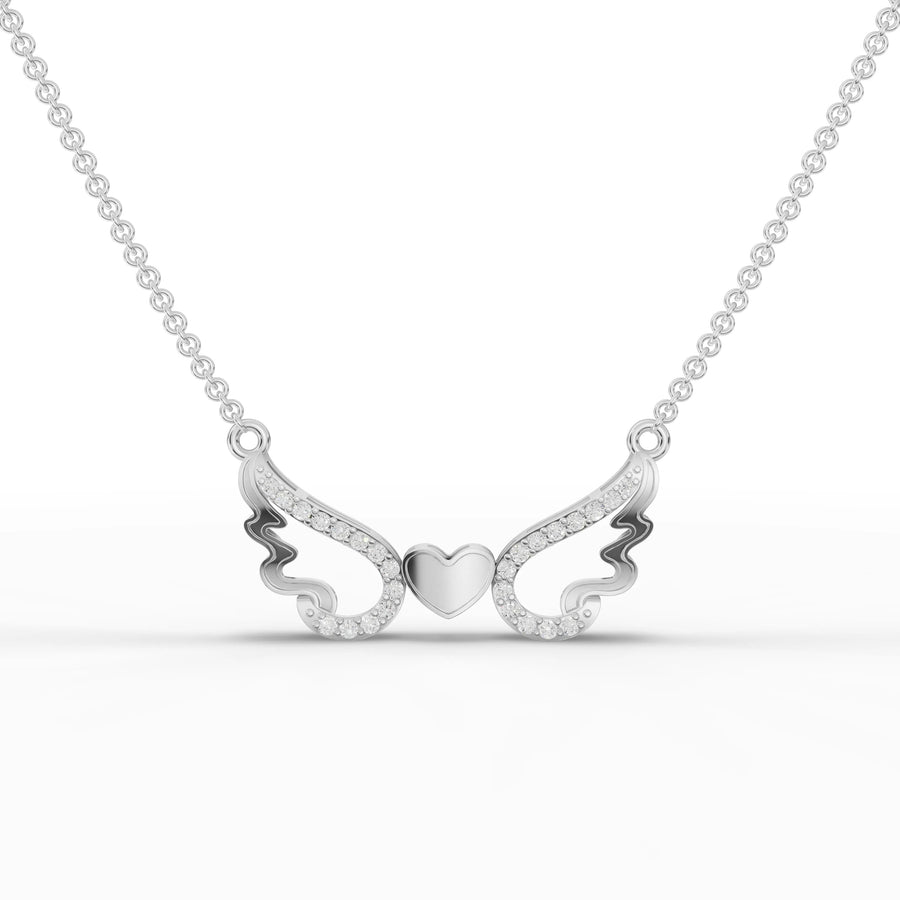 0.20 CT heart wing lab grown diamond pendant in 18k gold with round stones on a fine chain