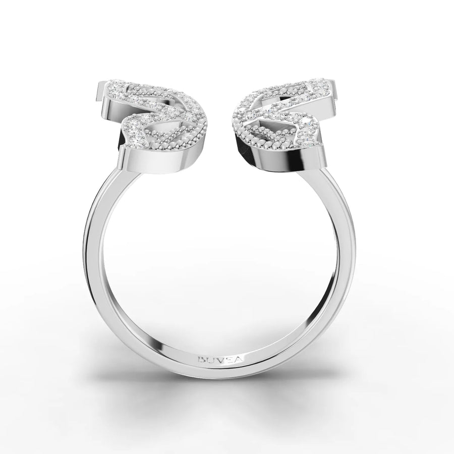 Butterfly diamond ring white gold close-up