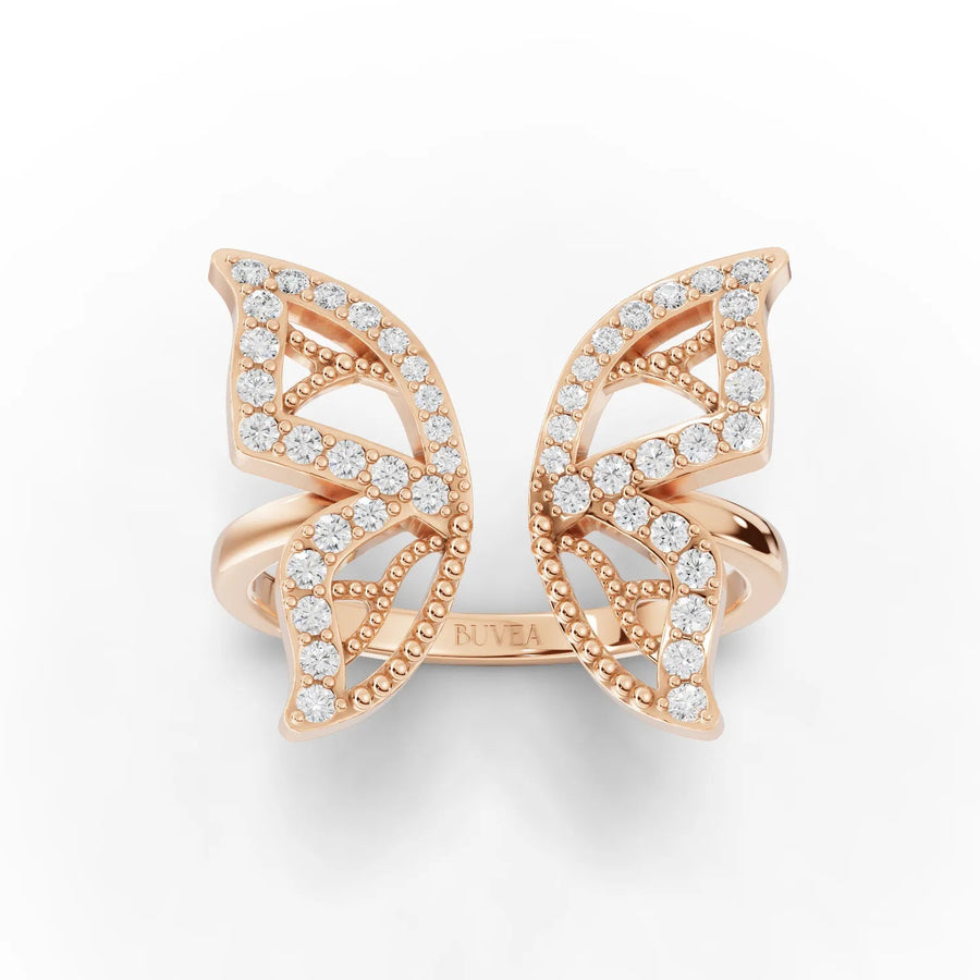 Butterfly motif lab-grown diamond ring rose gold top view