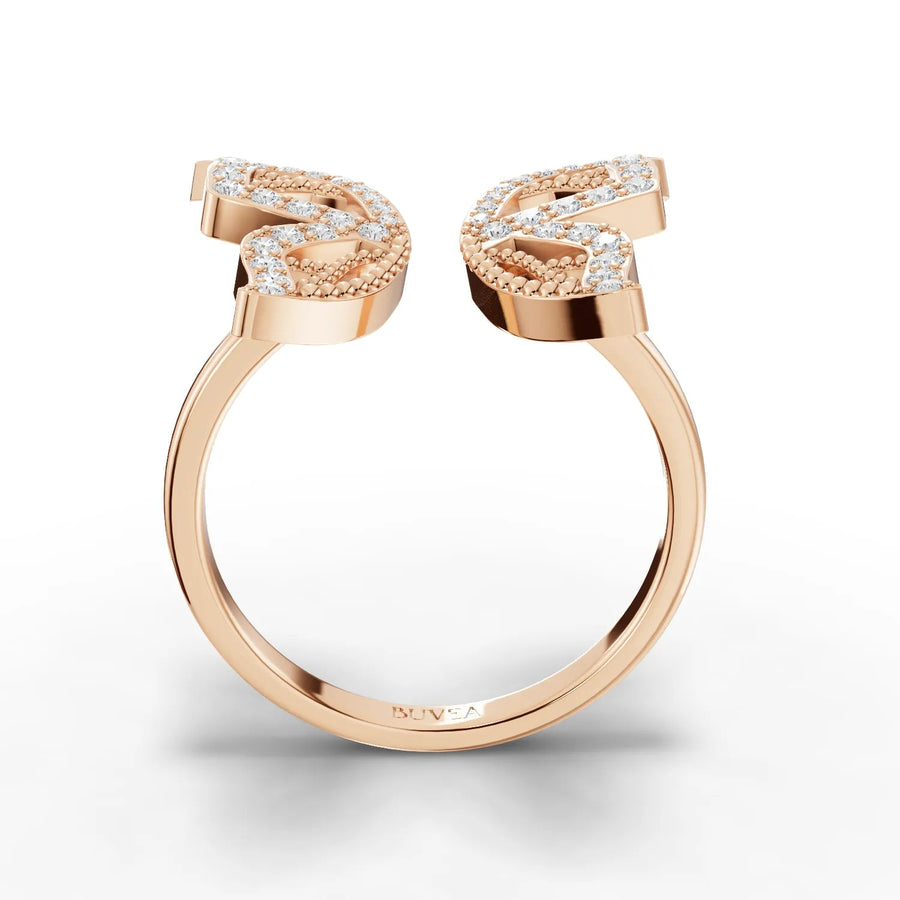 Butterfly diamond ring rose gold close-up